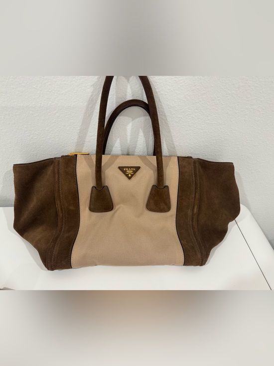 Prada Handbags - Prada Beige Cavas and Brown Suede Tote